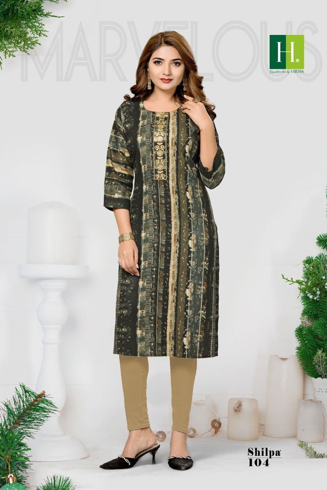 Hirwa Shilpa Rayon Designer Kurtis Catalog
